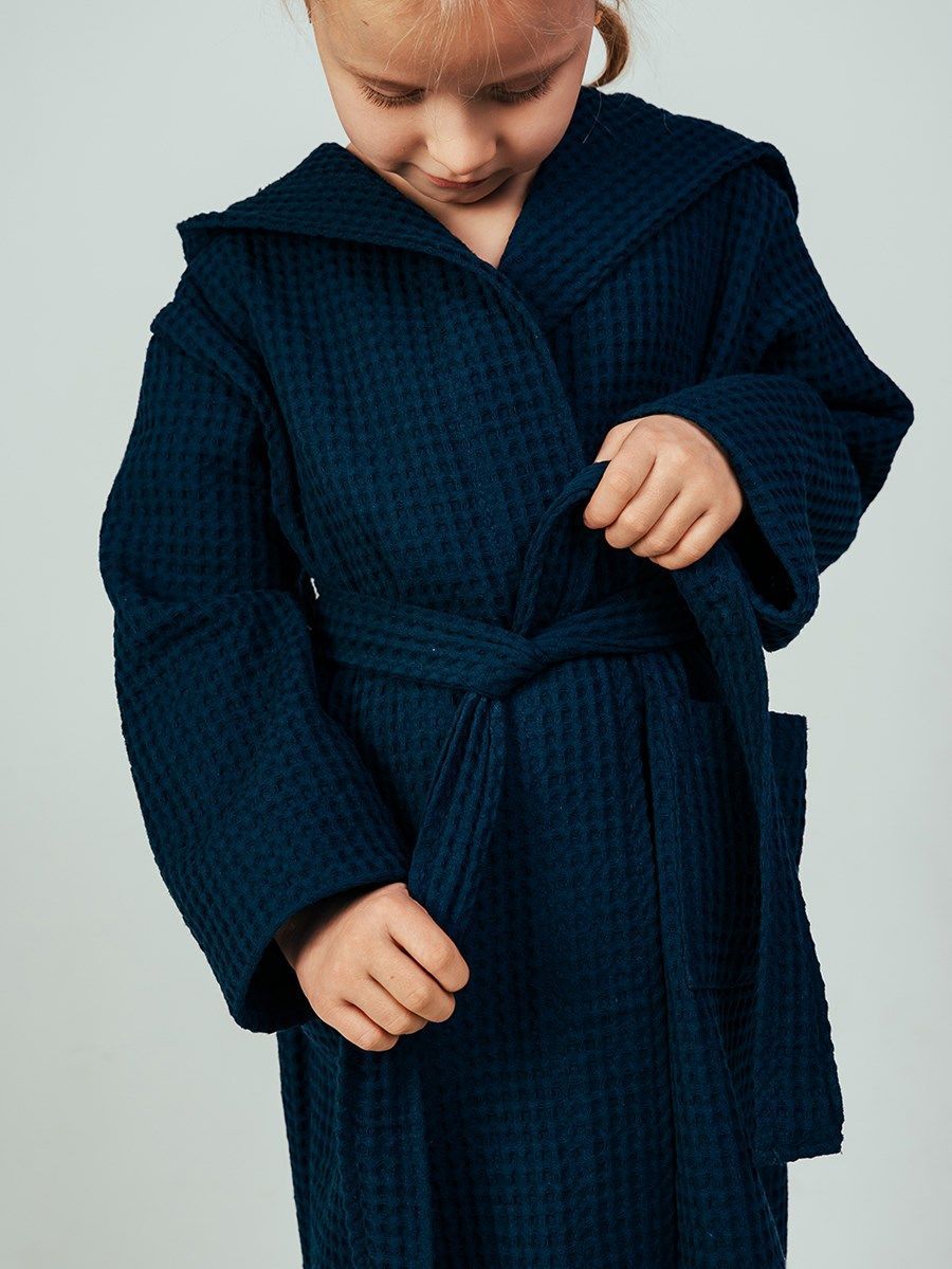 снимок Халат вафельный детский "Комфорт" темно-синий от магазина BIO-TEXTILES ОПТ