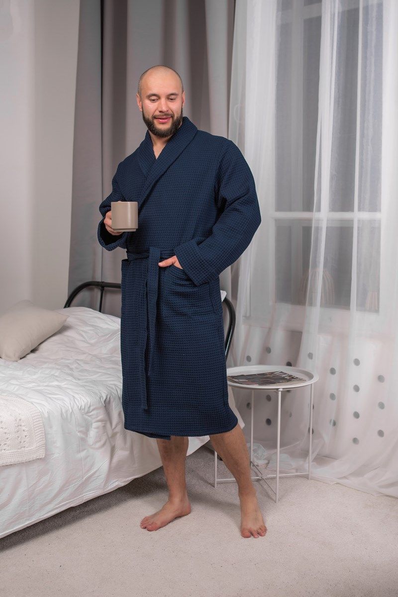 снимок Халат вафельный PandaHug Оrlando синий от магазина BIO-TEXTILES ОПТ