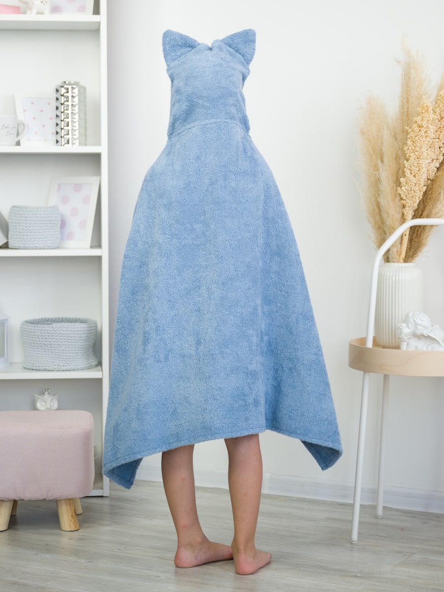 снимок Накидка детская с капюшоном "КОТИКИ" 110*70 см, лазурный от магазина BIO-TEXTILES ОПТ